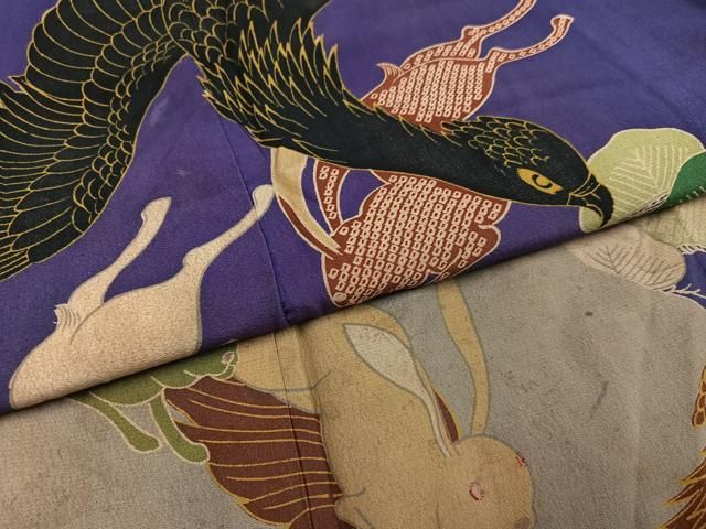 平和屋着物●アンティーク　大正ロマン　訪問着　鷹　兎　松　正絹　逸品　AABN3034ph