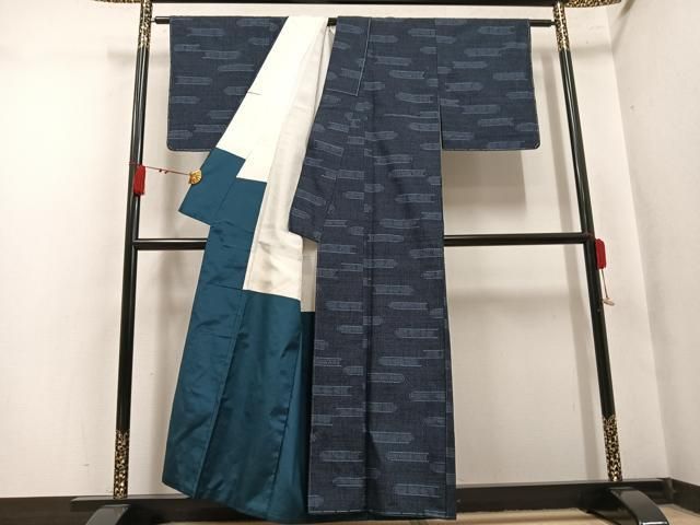 平和屋着物●結城紬　横段文　正絹　逸品　未使用　AABN3035ph