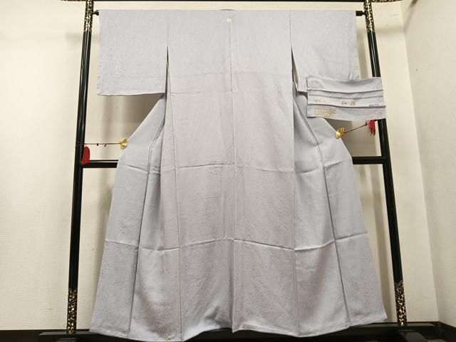 平和屋着物●上質な色無地　花地紋　白鼠色　丹後ちりめん　三越扱い　反端付き　正絹　逸品　未使用　AABN3038ph