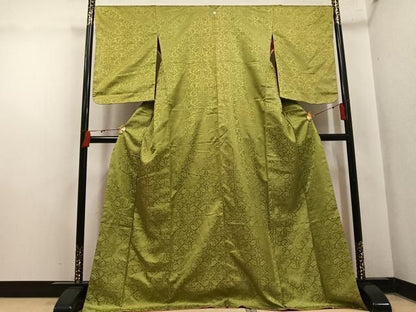 平和屋着物●上質な色無地　葡萄唐草地紋　木蘭色　正絹　逸品　未使用　AABN3042ph