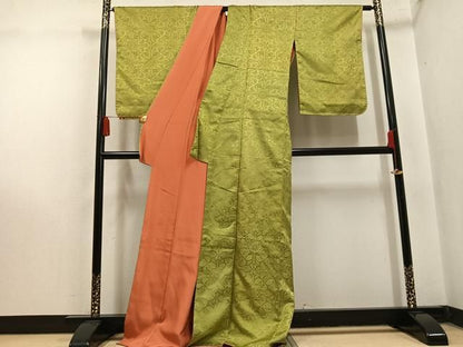 平和屋着物●上質な色無地　葡萄唐草地紋　木蘭色　正絹　逸品　未使用　AABN3042ph