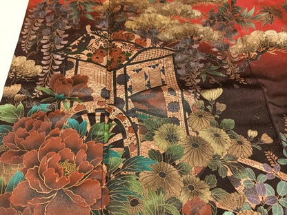 平和屋着物●豪華振袖　御所車花文　暈し染め　金彩　金通し地　正絹　逸品　AABN3052ph