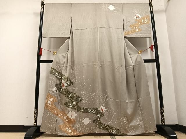 平和屋着物●訪問着　絞り　刺繍　草花文　金彩　正絹　逸品　AABN3054ph