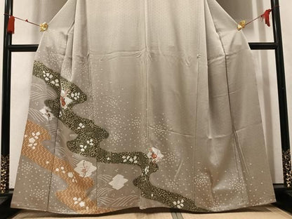 平和屋着物●訪問着　絞り　刺繍　草花文　金彩　正絹　逸品　AABN3054ph