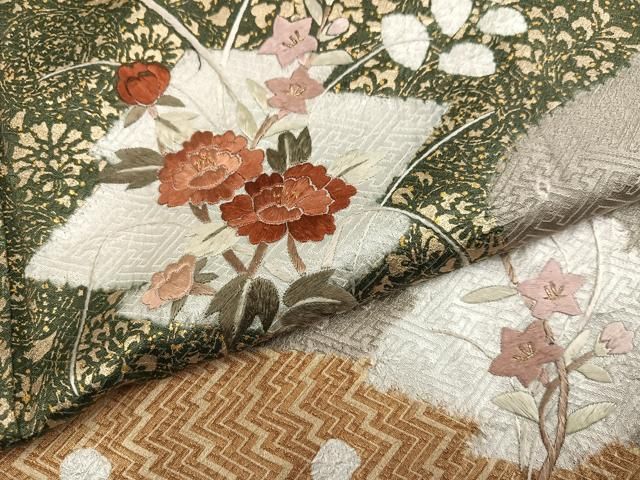 平和屋着物●訪問着　絞り　刺繍　草花文　金彩　正絹　逸品　AABN3054ph