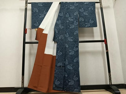 平和屋着物●訪問着　紬地　荒磯　正絹　逸品　未使用　AABN3058ph