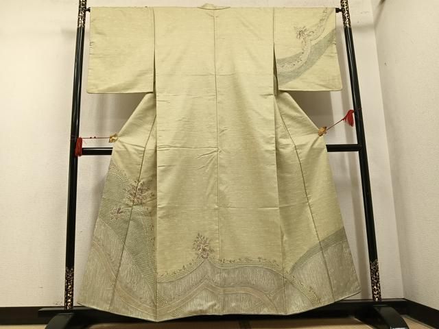 平和屋着物●中国三大刺繍　スワトウ刺繍　汕頭刺繍　総刺繍　訪問着　紬地　更紗文　正絹　逸品　AABN3065ph