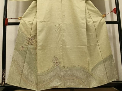平和屋着物●中国三大刺繍　スワトウ刺繍　汕頭刺繍　総刺繍　訪問着　紬地　更紗文　正絹　逸品　AABN3065ph