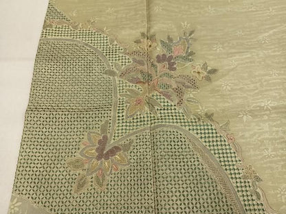 平和屋着物●中国三大刺繍　スワトウ刺繍　汕頭刺繍　総刺繍　訪問着　紬地　更紗文　正絹　逸品　AABN3065ph