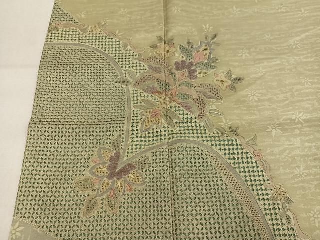 平和屋着物●中国三大刺繍　スワトウ刺繍　汕頭刺繍　総刺繍　訪問着　紬地　更紗文　正絹　逸品　AABN3065ph