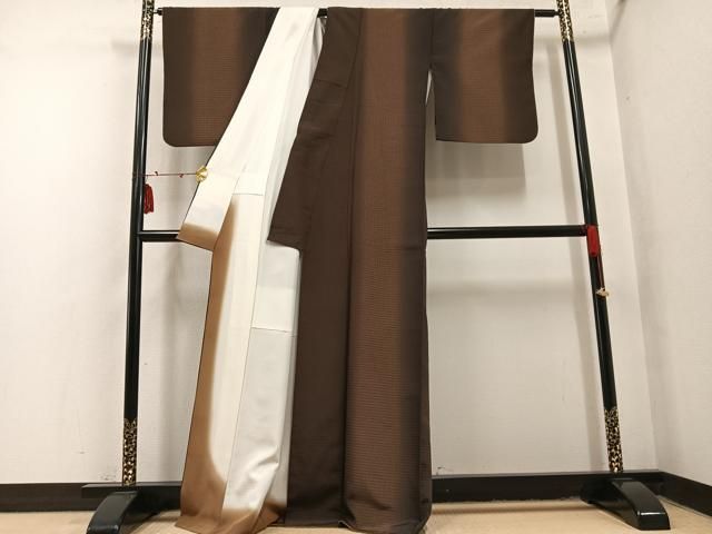 平和屋着物●お召　吉野間道　正絹　逸品　AABN3069ph