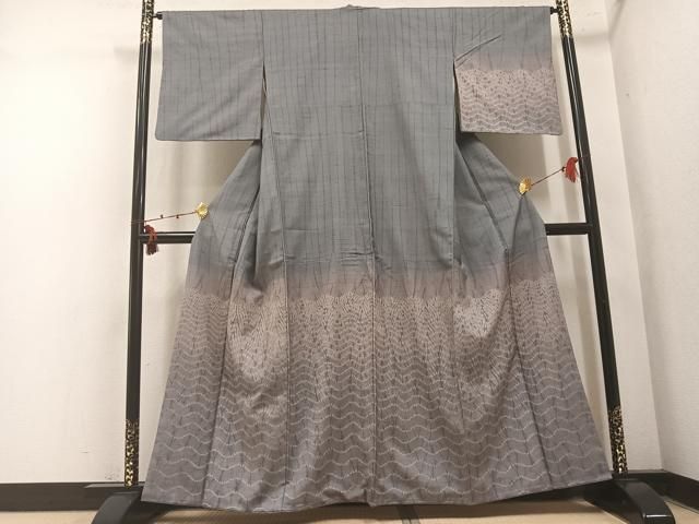 平和屋着物●訪問着　紬地　竜巻絞り　波文　正絹　逸品　AABN3073ph
