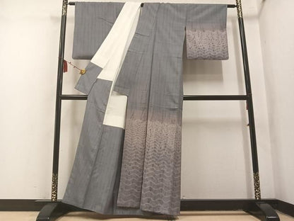 平和屋着物●訪問着　紬地　竜巻絞り　波文　正絹　逸品　AABN3073ph