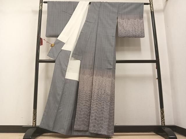 平和屋着物●訪問着　紬地　竜巻絞り　波文　正絹　逸品　AABN3073ph
