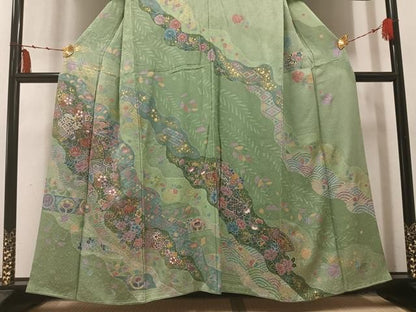 平和屋着物●訪問着　扇面吉祥花文　金彩　正絹　逸品　AABN3074ph