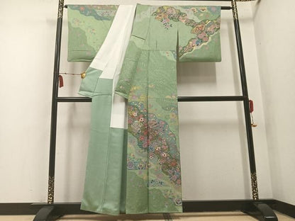 平和屋着物●訪問着　扇面吉祥花文　金彩　正絹　逸品　AABN3074ph