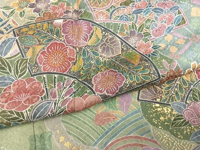 平和屋着物●訪問着　扇面吉祥花文　金彩　正絹　逸品　AABN3074ph
