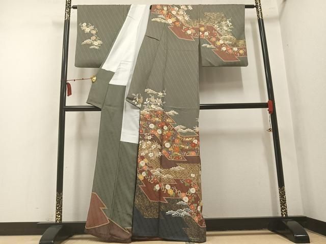 平和屋着物●訪問着　駒刺繍　吉祥花唐草文　金彩　正絹　逸品　AABN3075ph