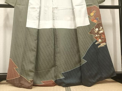 平和屋着物●訪問着　駒刺繍　吉祥花唐草文　金彩　正絹　逸品　AABN3075ph