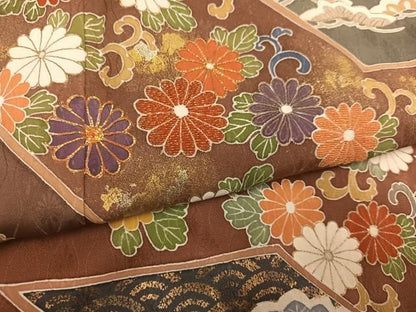 平和屋着物●訪問着　駒刺繍　吉祥花唐草文　金彩　正絹　逸品　AABN3075ph