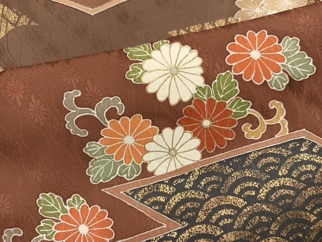 平和屋着物●訪問着　駒刺繍　吉祥花唐草文　金彩　正絹　逸品　AABN3075ph