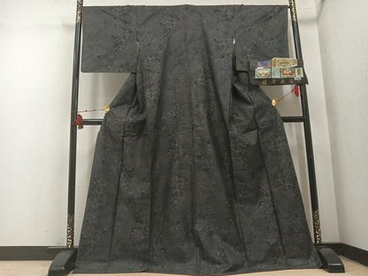 平和屋着物●本場大島紬　古代染色　純泥染　9マルキ　彩の舞　草花文　久野織物特製　証紙付き　正絹　逸品　未使用　AABN3079ph