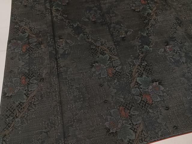 平和屋着物●本場大島紬　古代染色　純泥染　9マルキ　彩の舞　草花文　久野織物特製　証紙付き　正絹　逸品　未使用　AABN3079ph