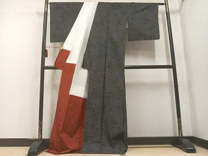 平和屋着物●本場大島紬　古代染色　純泥染　9マルキ　彩の舞　草花文　久野織物特製　証紙付き　正絹　逸品　未使用　AABN3079ph