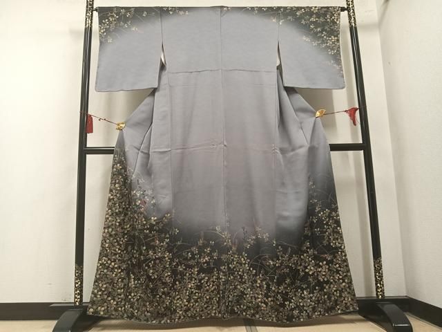 平和屋着物●訪問着　刺繍　草花文　暈し染め　金彩　正絹　逸品　未使用　AABN3083ph