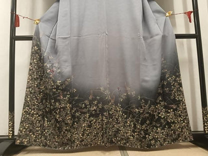 平和屋着物●訪問着　刺繍　草花文　暈し染め　金彩　正絹　逸品　未使用　AABN3083ph