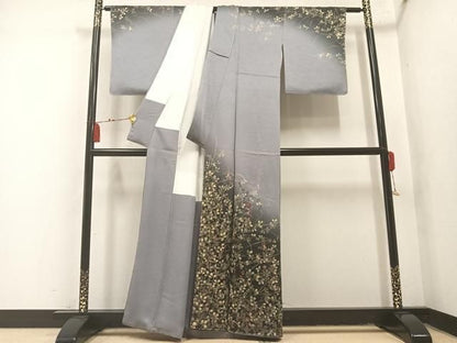 平和屋着物●訪問着　刺繍　草花文　暈し染め　金彩　正絹　逸品　未使用　AABN3083ph