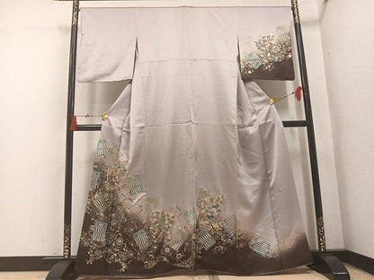 平和屋着物●玉虫金彩　加藤信和　訪問着　螺鈿　几帳唐草文　暈し染め　金銀彩　正絹　逸品　AABN3085ph