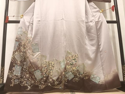 平和屋着物●玉虫金彩　加藤信和　訪問着　螺鈿　几帳唐草文　暈し染め　金銀彩　正絹　逸品　AABN3085ph