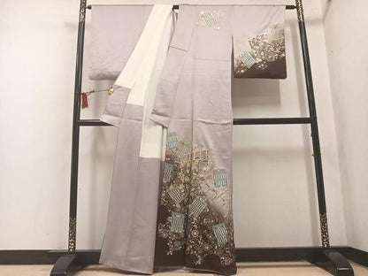 平和屋着物●玉虫金彩　加藤信和　訪問着　螺鈿　几帳唐草文　暈し染め　金銀彩　正絹　逸品　AABN3085ph