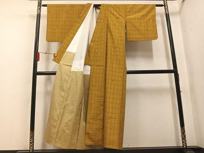 平和屋着物●本黄八丈　紬　格子　反端付き　正絹　逸品　AABN3090ph