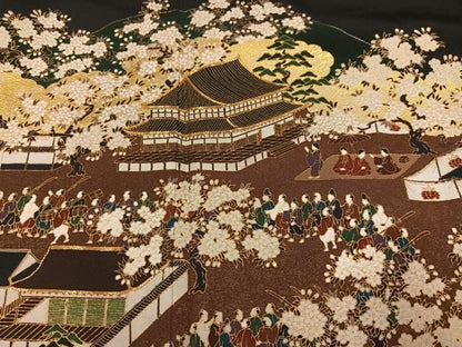 平和屋着物●松尾光琳　黒留袖　駒刺繍　人物風景桜文　金彩　正絹　逸品　AABN3092ph
