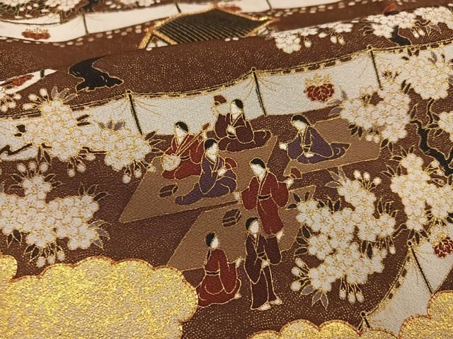 平和屋着物●松尾光琳　黒留袖　駒刺繍　人物風景桜文　金彩　正絹　逸品　AABN3092ph
