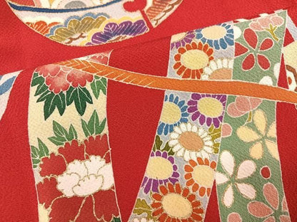 平和屋着物●豪華振袖　作家物　花鞠文　金彩　鬼しぼ縮緬　正絹　逸品　AABN3099ph