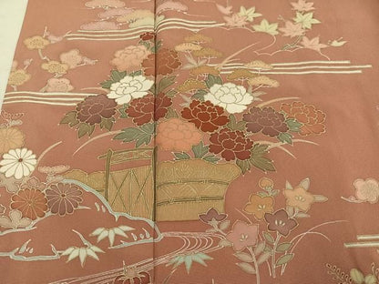 平和屋着物●訪問着　草花文　正絹　逸品　AABN3102ph