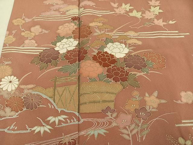 平和屋着物●訪問着　草花文　正絹　逸品　AABN3102ph