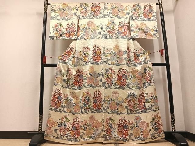 平和屋着物●訪問着　型染め　草花文　正絹　逸品　AABN3106ph