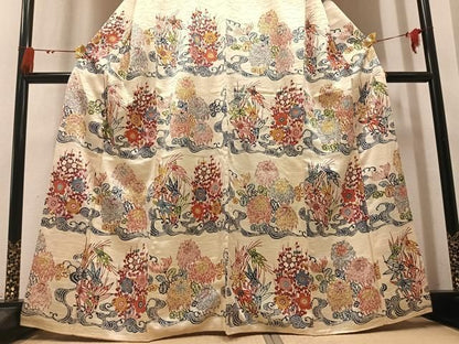 平和屋着物●訪問着　型染め　草花文　正絹　逸品　AABN3106ph