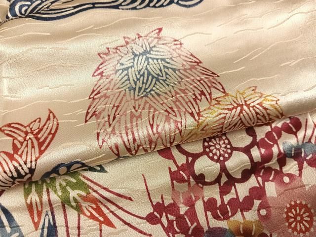 平和屋着物●訪問着　型染め　草花文　正絹　逸品　AABN3106ph