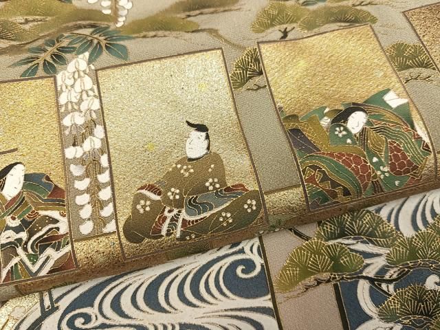平和屋着物●螺鈿作家　甲斐泰造　色留訪問着　色紙人物草花文　金彩　正絹　逸品　AABN3110ph