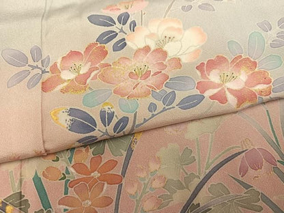 平和屋着物●豪華色留袖　友禅　作家物　草花文　たとう紙付き　正絹　逸品　AABN3115ph