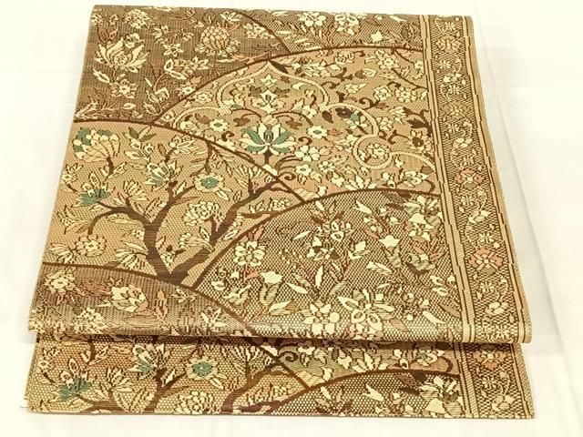 平和屋着物◎本場筑前博多織　八寸名古屋帯　更紗花文　正絹　逸品　AABN3122dk