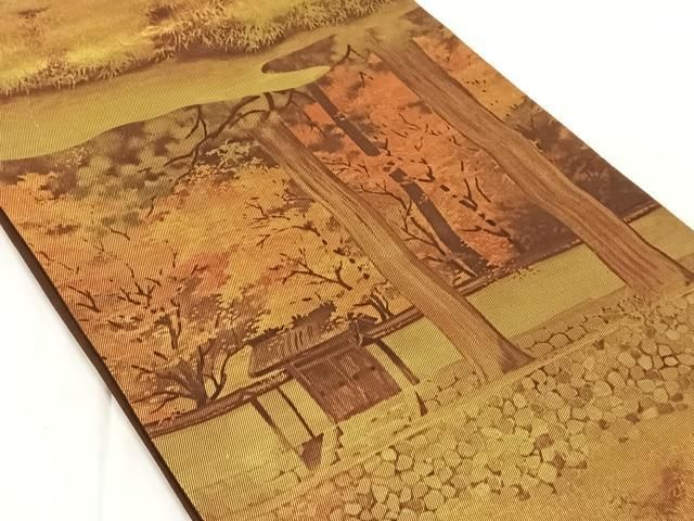 平和屋着物◎六通柄袋帯　風景文　金糸　正絹　逸品　AABN3124dk