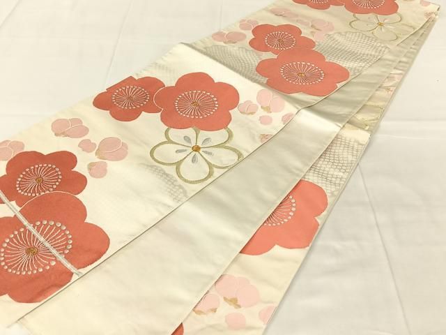平和屋着物◎六通柄袋帯　舞梅文　金銀糸　正絹　逸品　AABN3129dk