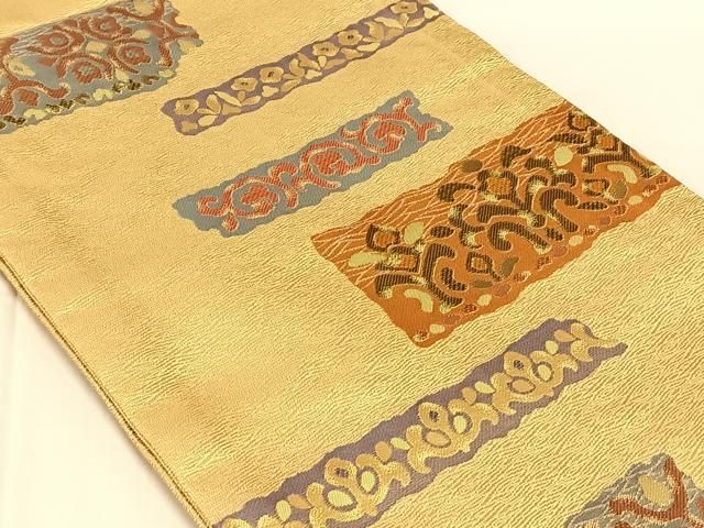 平和屋着物◎六通柄　京袋帯　幾何学花文　金糸　正絹　逸品　AABN3130dk