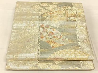 平和屋着物◎佐賀錦　六通柄袋帯　地紙花鳥文　金銀糸　正絹　逸品　AABN3132dk